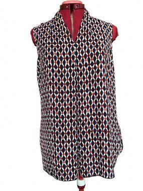 Stork & Babe Maternity Geometric Mock-Neck Sleeveless Blouse – Size Medium